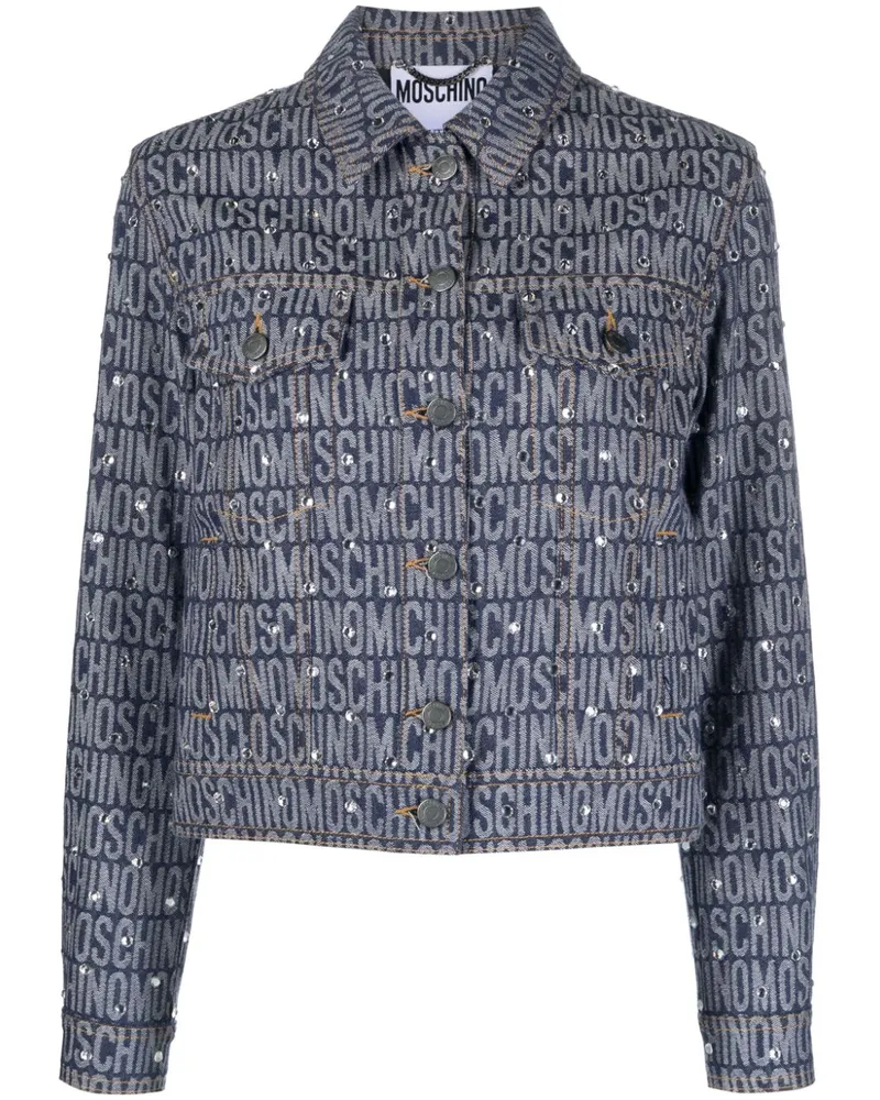 Moschino Jeansjacke mit Monogramm-Print Blau