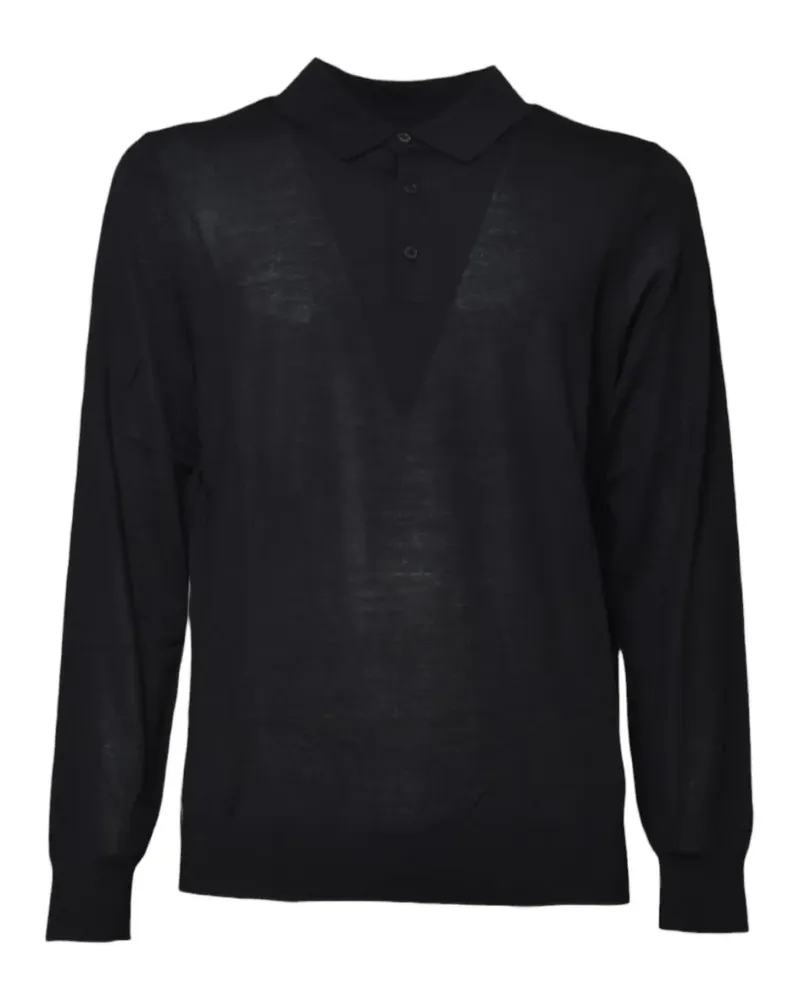 MC2 Saint Barth black Alfie merino wool knit polo shirt - Schwarz Schwarz