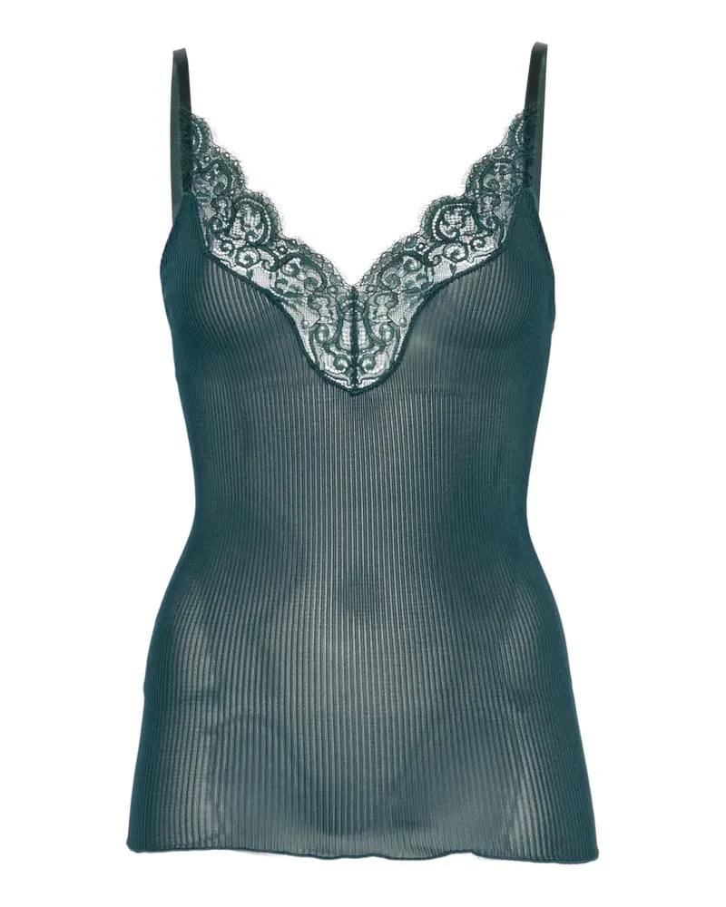 Saint Laurent Geripptes Camisole-Top mit Spitzenbesatz - Nude Nude