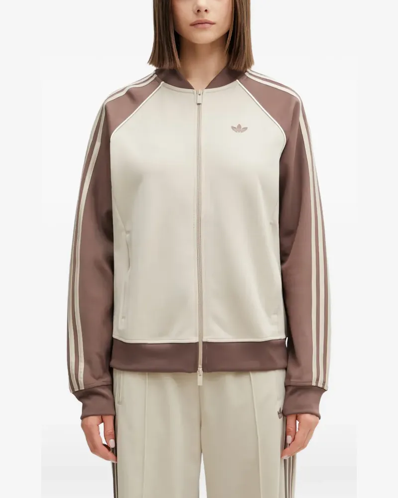 adidas logo-embroidered zip-up sweatshirt - Nude Nude