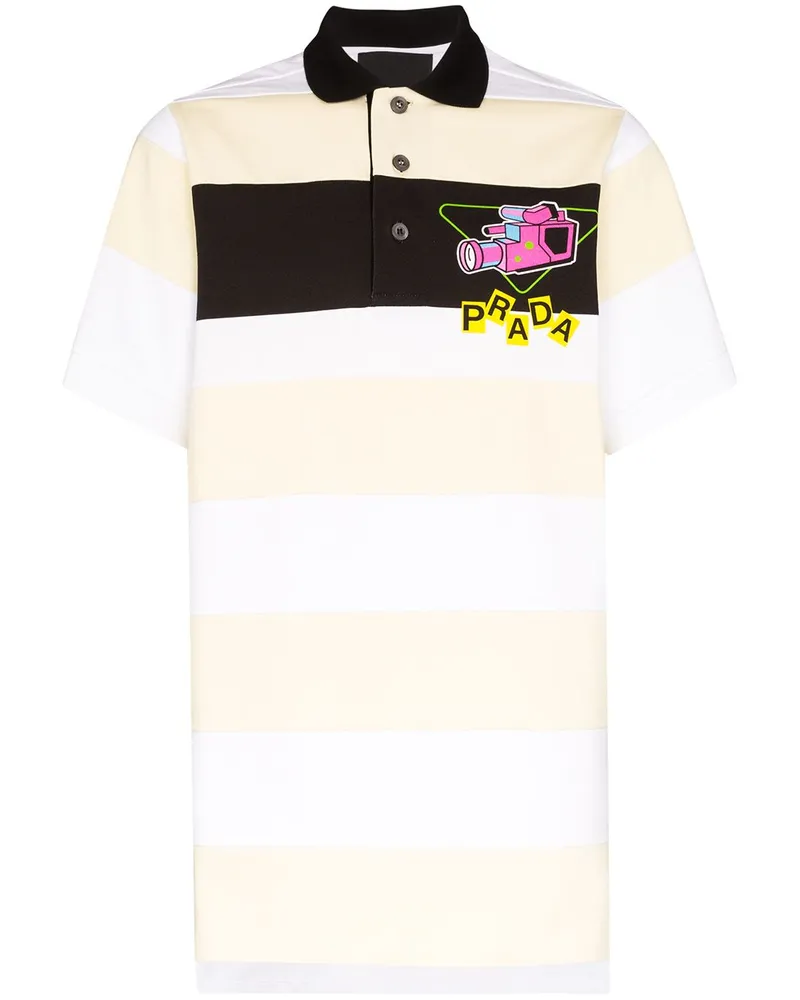 Prada Gestreiftes Poloshirt mit Kamera - Weiß Weiß