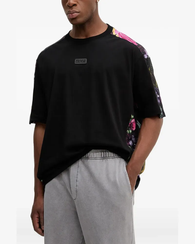 Versace Jeans Gemustertes T-Shirt mit Logo-Schild - Schwarz Schwarz