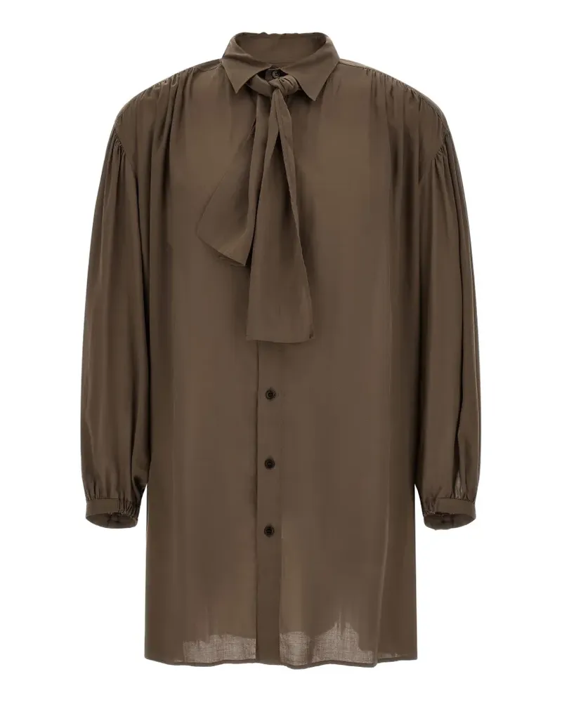 Yohji Yamamoto scarf-detail puff-sleeve shirt - Grün Grün