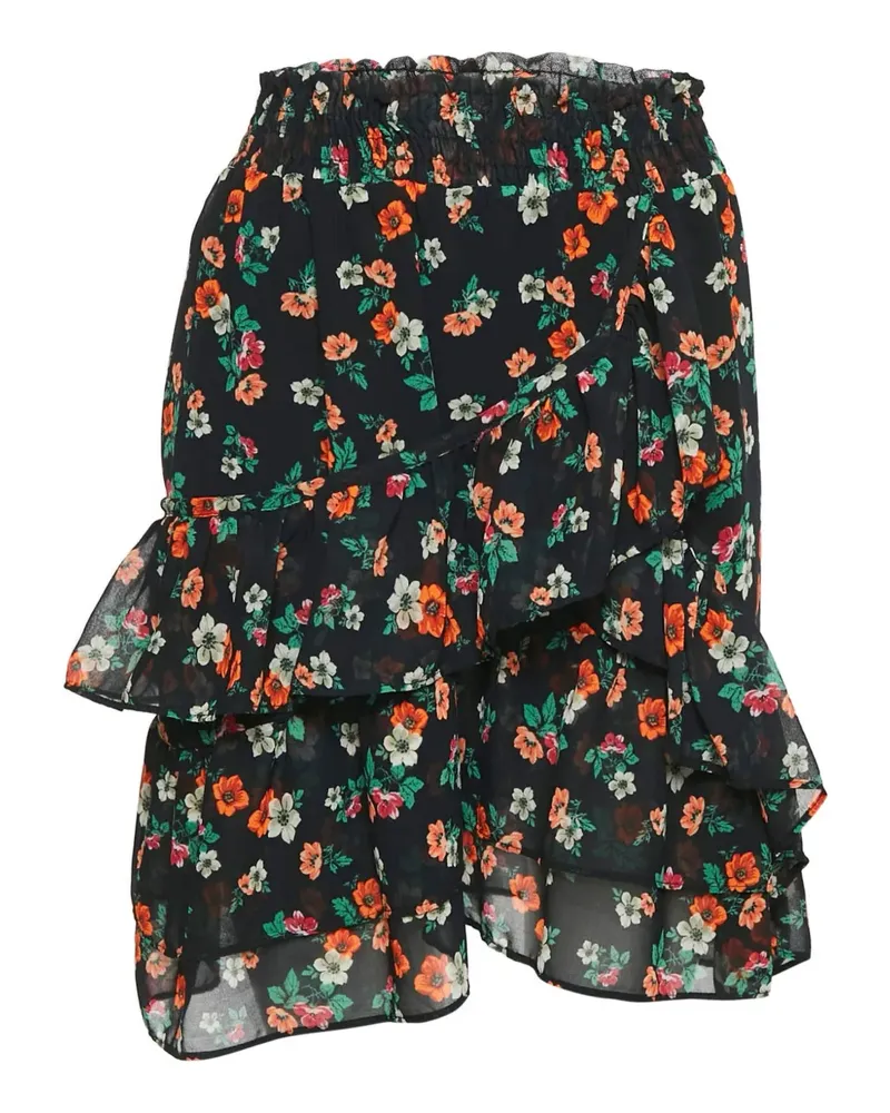 Maje Gerüschter Rock mit Blumen-Print - Schwarz Schwarz