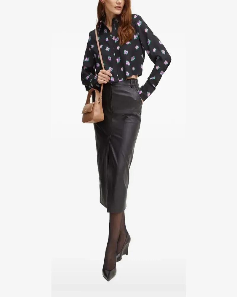 Silvian Heach Cropped-Hemd mit Blumen-Print - Schwarz Schwarz