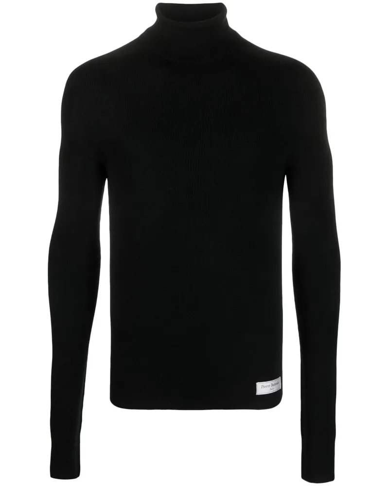 Balmain Gerippter Pullover mit Logo-Patch - Schwarz Schwarz