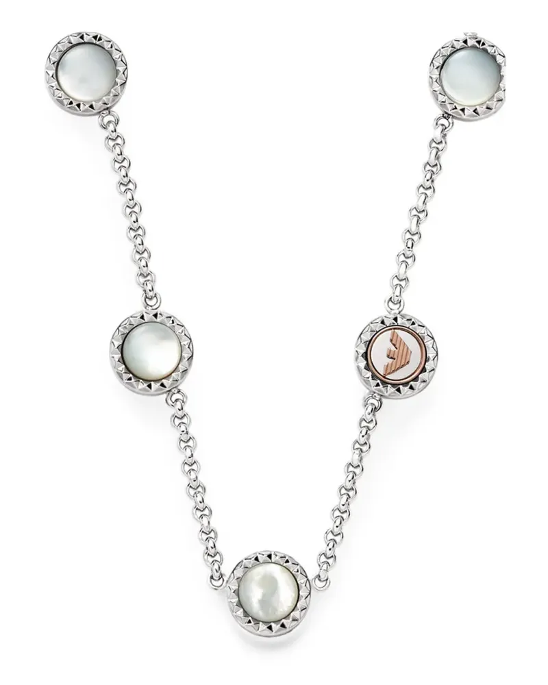 Emporio Armani Perlmutt-Halskette mit Logo-Schild - Silber Silber