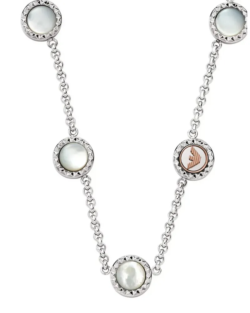 Emporio Armani Perlmutt-Halskette mit Logo-Schild - Silber Silber