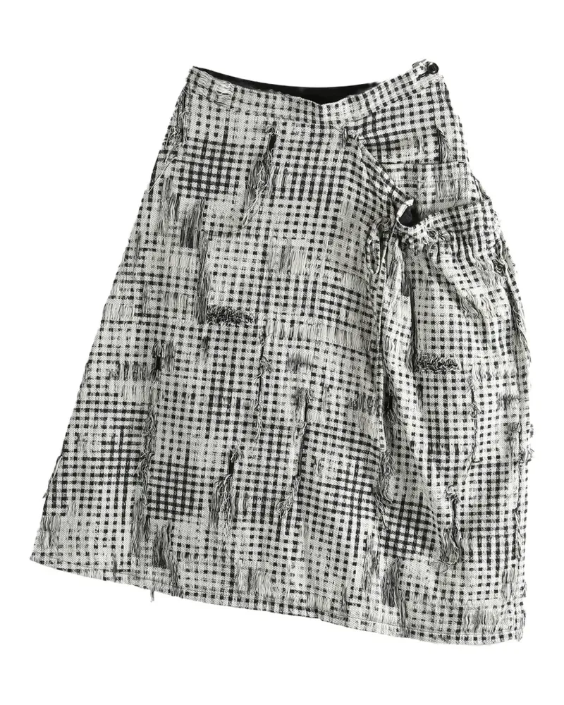 Yohji Yamamoto frayed check-pattern midi skirt - Weiß Weiß