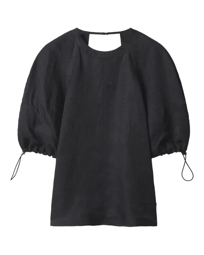Kitsuné Oberteil mit Puffärmeln in Knitteroptik - Schwarz Schwarz