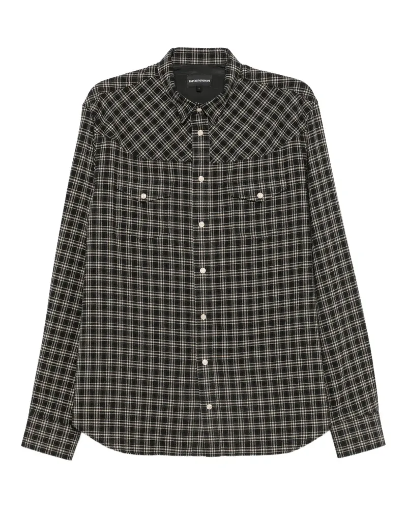 Emporio Armani Kariertes Hemd mit Western-Passe - Schwarz Schwarz