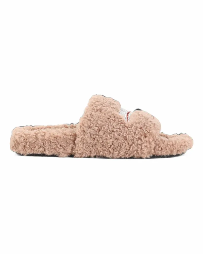 Balenciaga Offene Furry Mules in den Farben Bisque/Weiß/Rot - Nude Nude