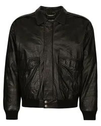 Dolce & Gabbana Lederjacke mit Logo-Schild Schwarz