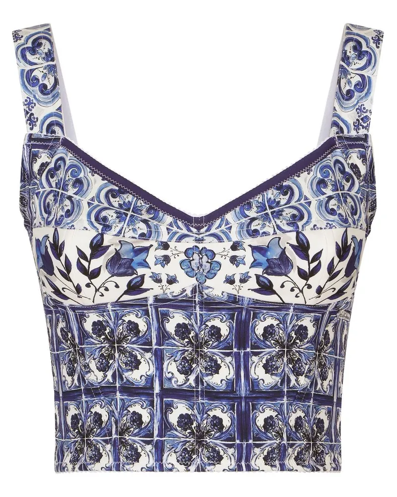 Dolce & Gabbana Cropped-Top mit Majolica-Print - Weiß Weiß