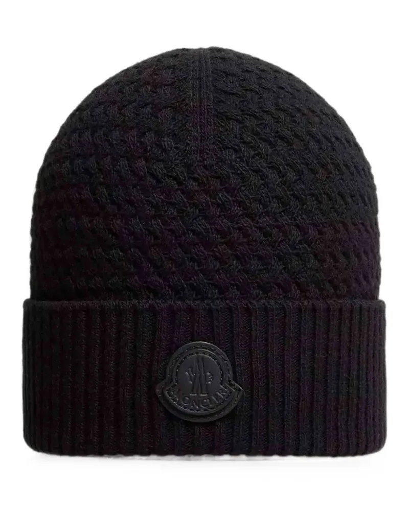 Moncler cable-knit logo-patch beanie hat - Schwarz Schwarz