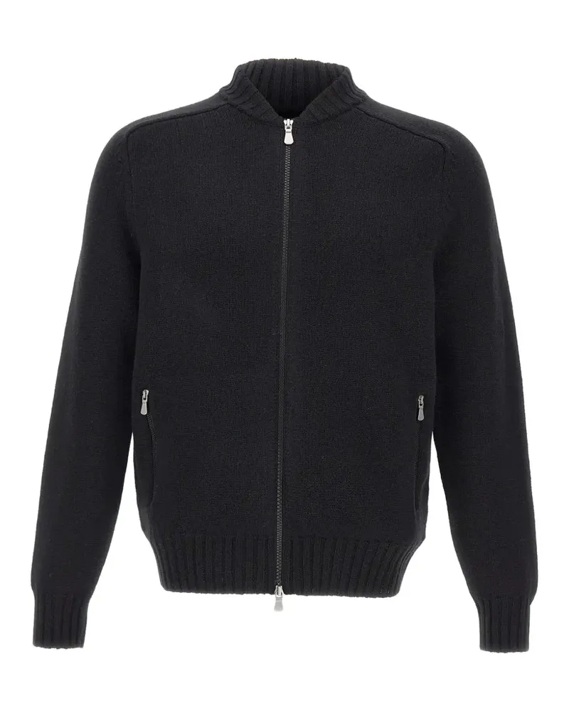 Gran Sasso band-collar zip-up cardigan - Schwarz Schwarz