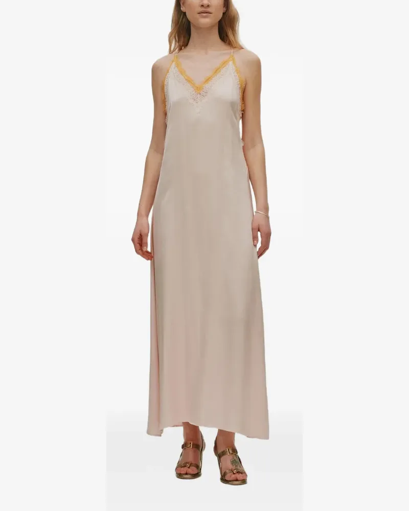 Rabens Saloner Cheers Slip-Maxikleid mit Spitzenbesatz - Rosa Rosa