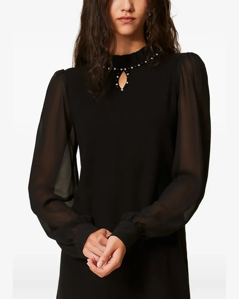 Twin-Set short knit dress with ruffles - Schwarz Schwarz
