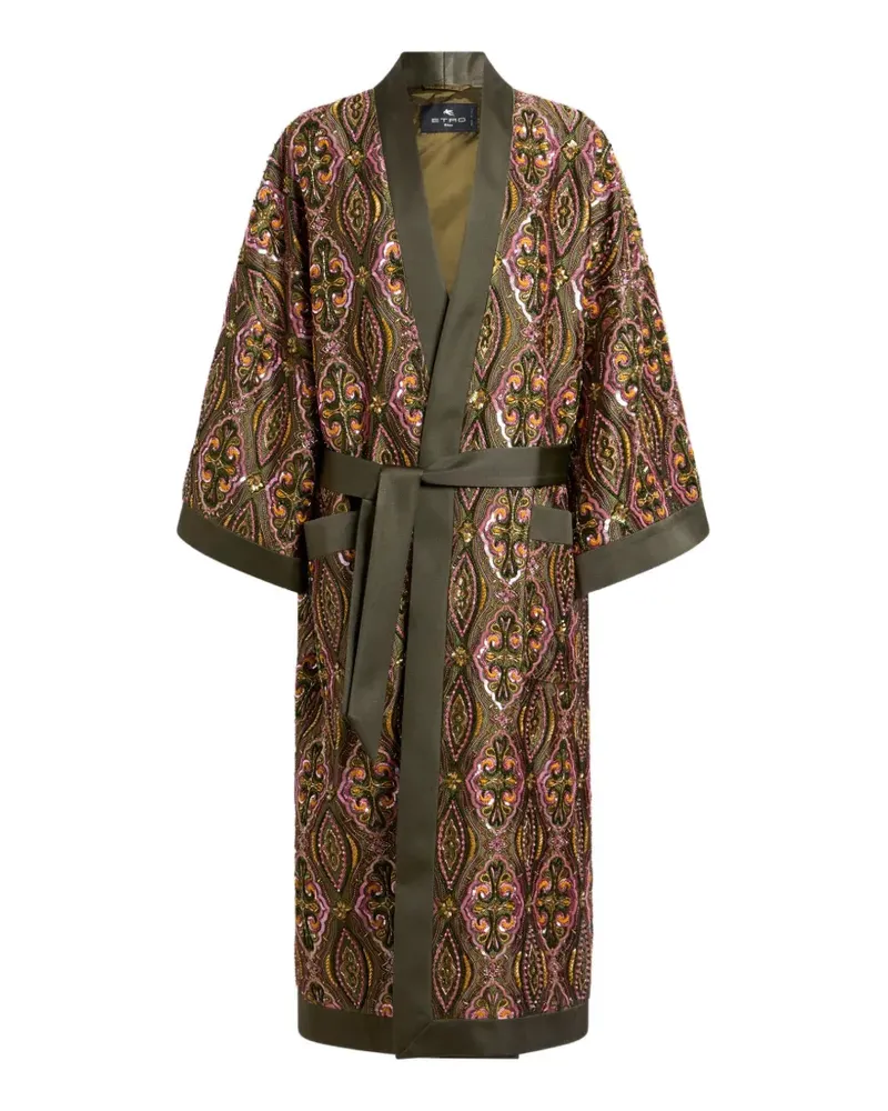 Etro Kimono-Mantel mit Perlen und floraler Medaillon-Stickerei - Grün Grün