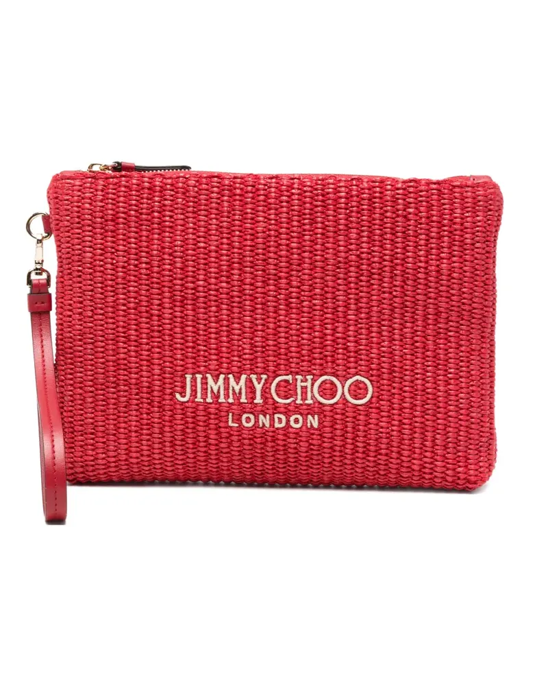 Jimmy Choo logo-embroidered woven clutch bag - Rot Rot