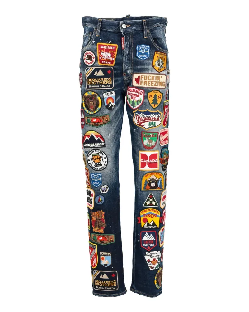 Dsquared2 patch-detail whiskered jeans - Blau Blau