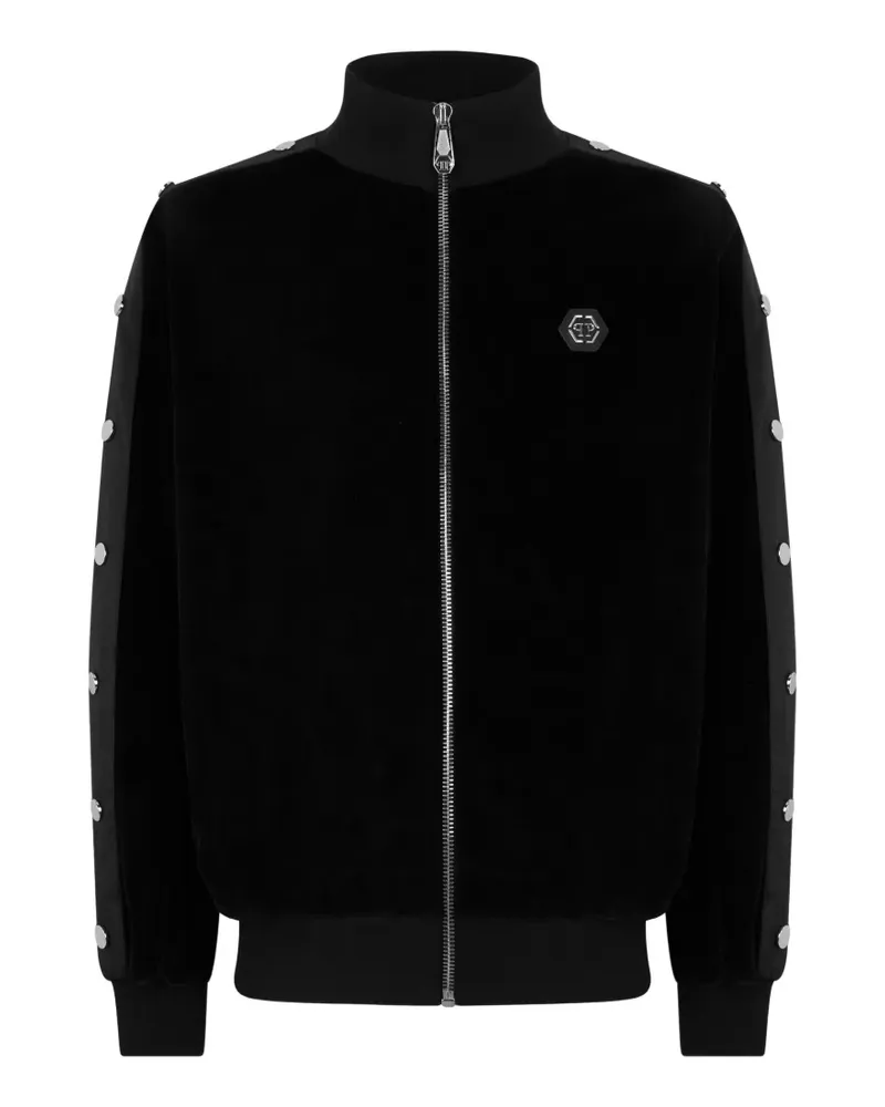 Philipp Plein Joggingjacke aus Chenille mit Zierknöpfen - Schwarz Schwarz