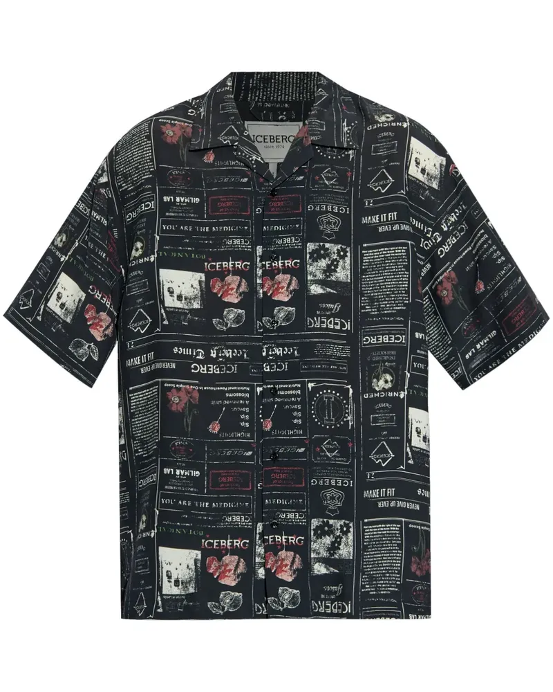 Iceberg Hemd mit grafischem Print - Schwarz Schwarz