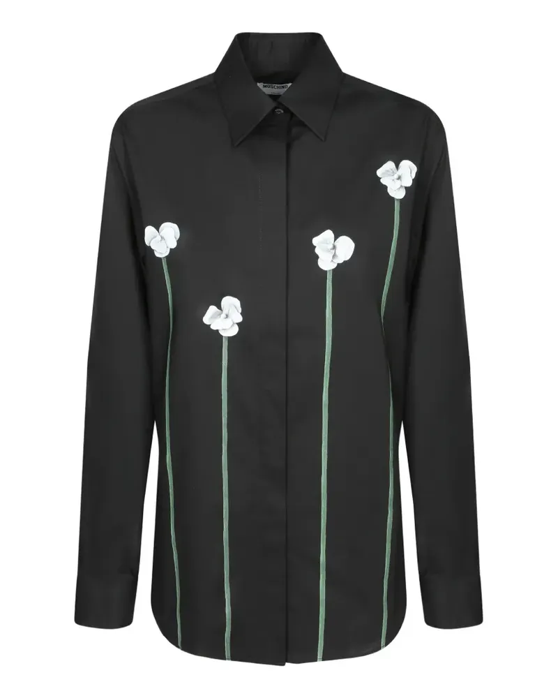 Moschino floral-appliqué shirt - Schwarz Schwarz