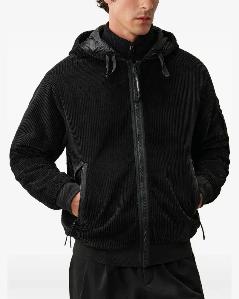 C.P. Company 350 corduroy hooded lens padded sweatshirt - Schwarz Schwarz