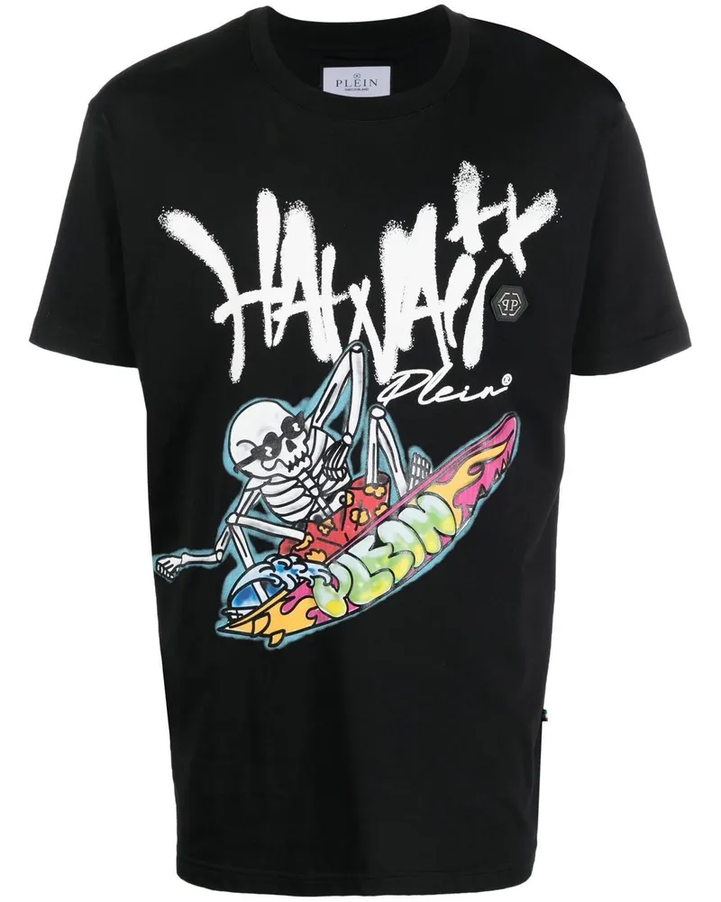 Philipp Plein T-Shirt mit Hawaii-Print - Schwarz Schwarz