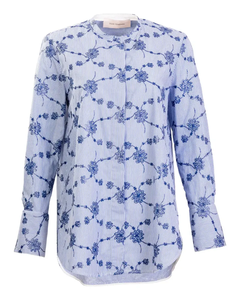 Silvia Tcherassi Cubillos embroidered-floral shirt - Blau Blau