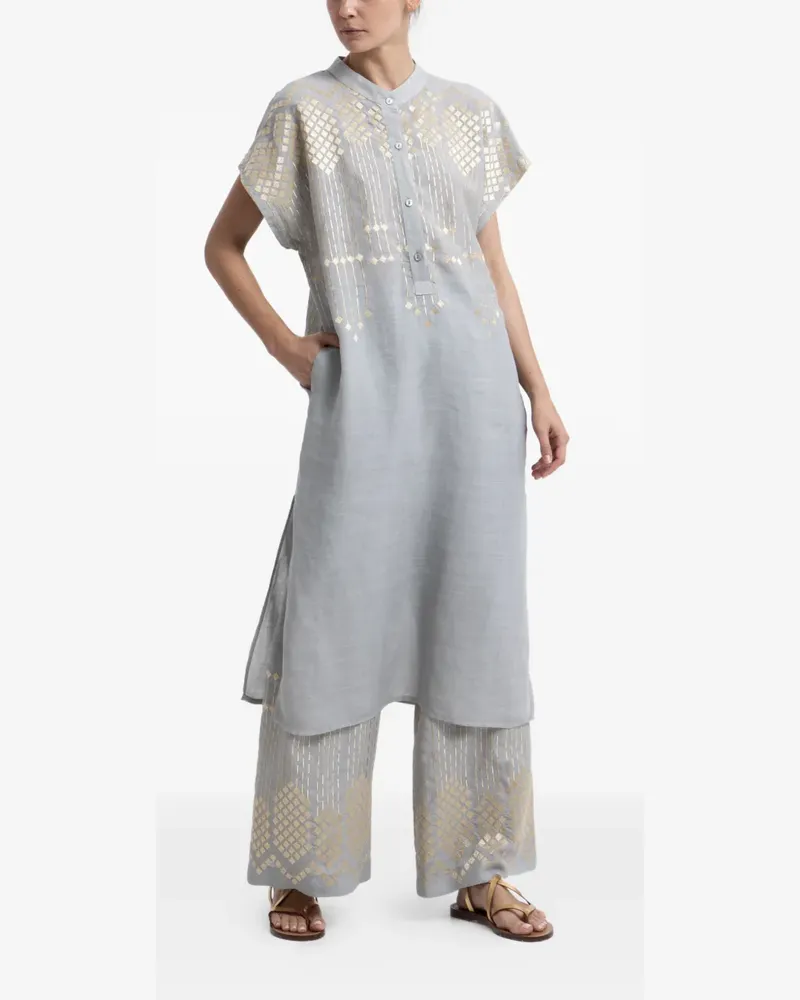 Greek Archaic Kori embroidered mandarin-collar dress - Grau Grau