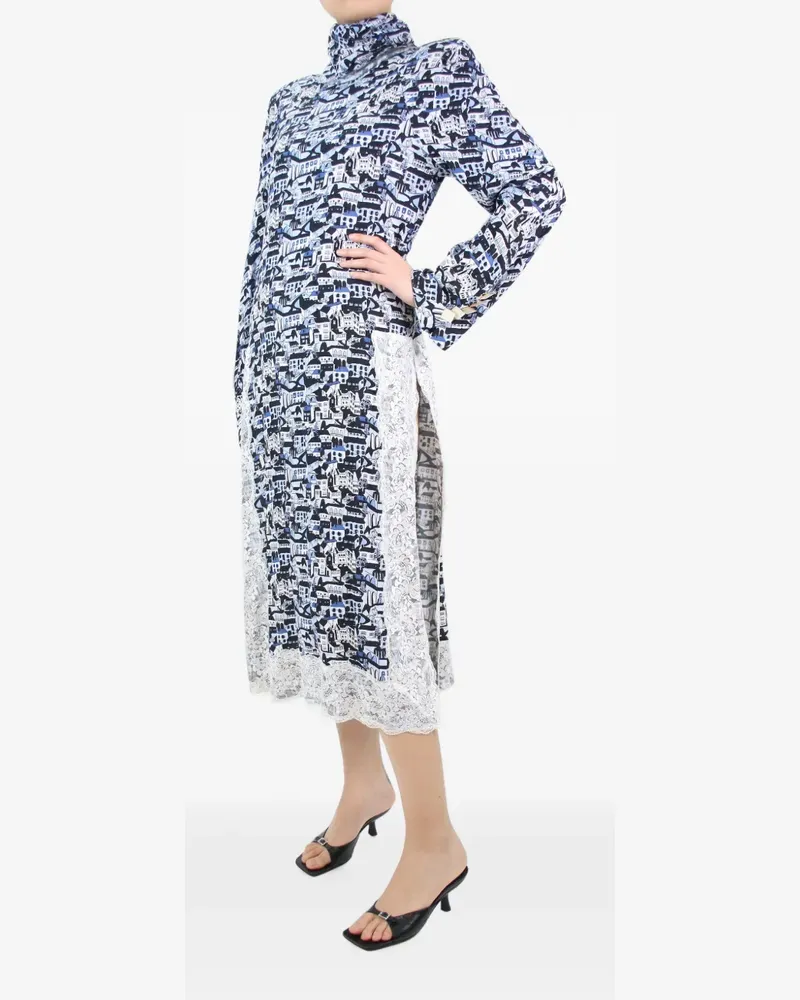Rowen Rose lace-trim high-neck midi dress - Blau Blau