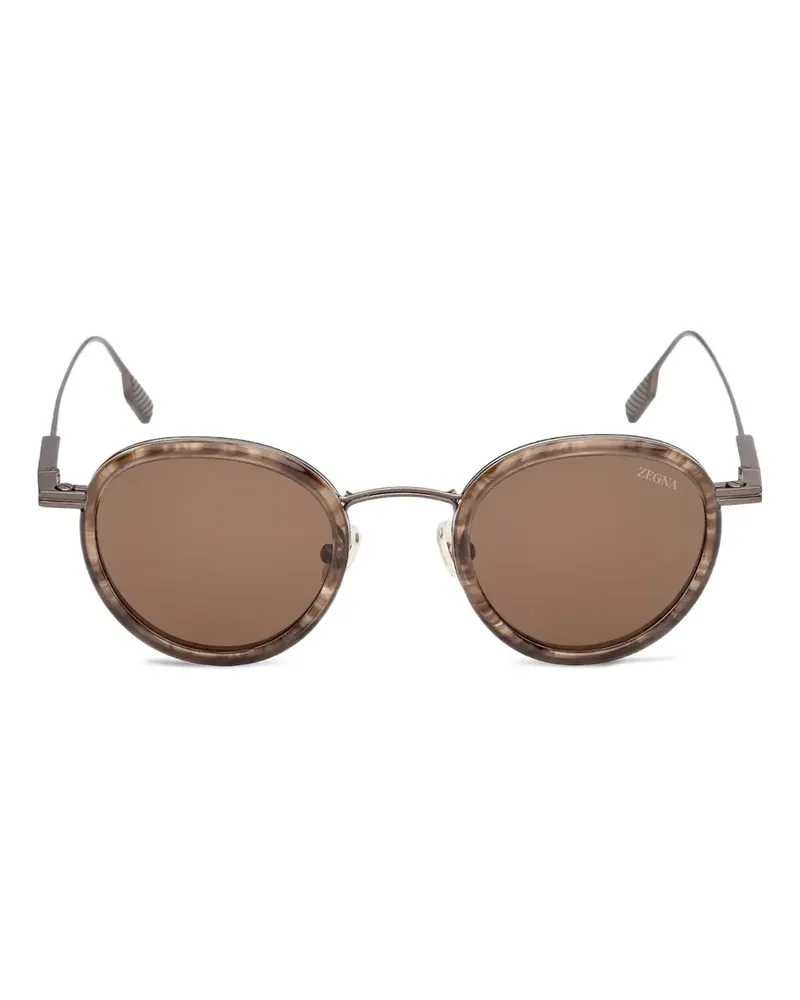 Ermenegildo Zegna Runde Sonnenbrille mit Streifen - Braun Braun