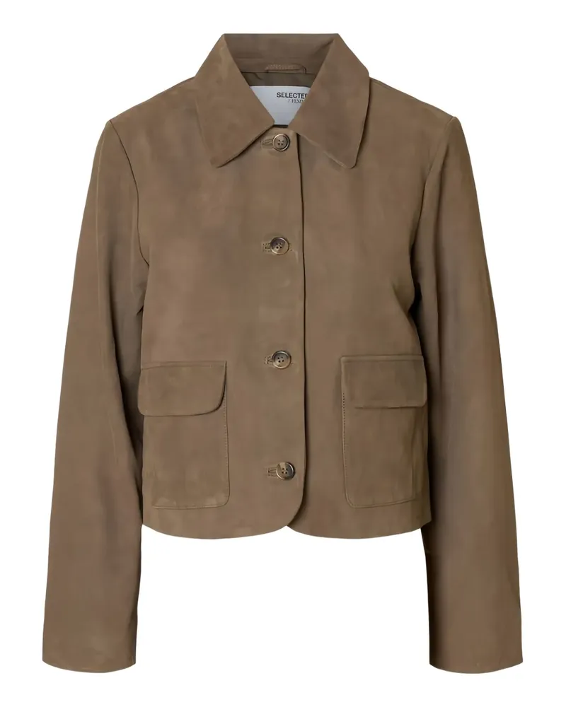 Selected Lederjacke mit Knopfverschluss - Braun Braun