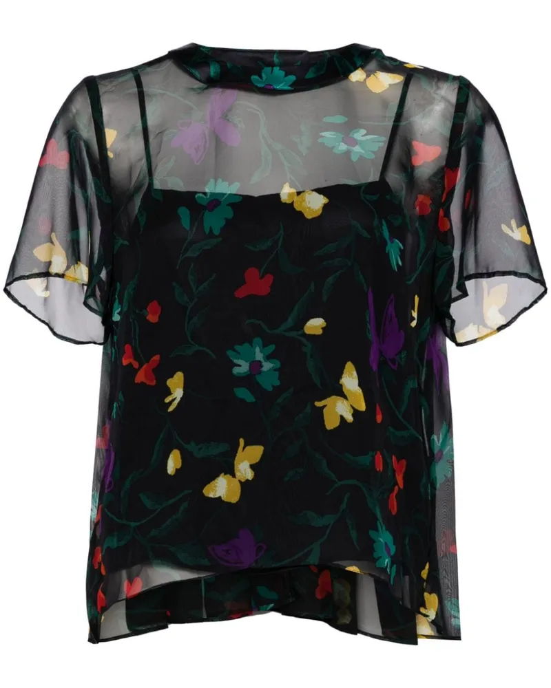 Sacai Oberteil mit Blumen-Print Blau