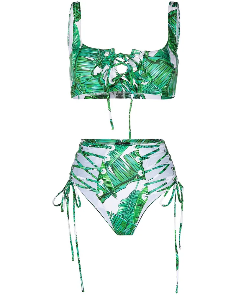 Noire Swimwear Hoch sitzendes 'Jungle' Bikinihöschen - Grün Grün