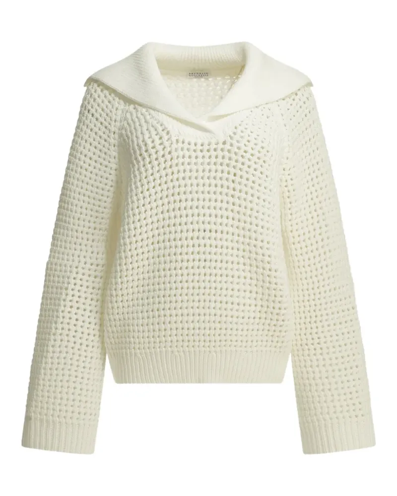 Brunello Cucinelli Lochstrick-Pullover mit Matrosenkragen - Nude Nude