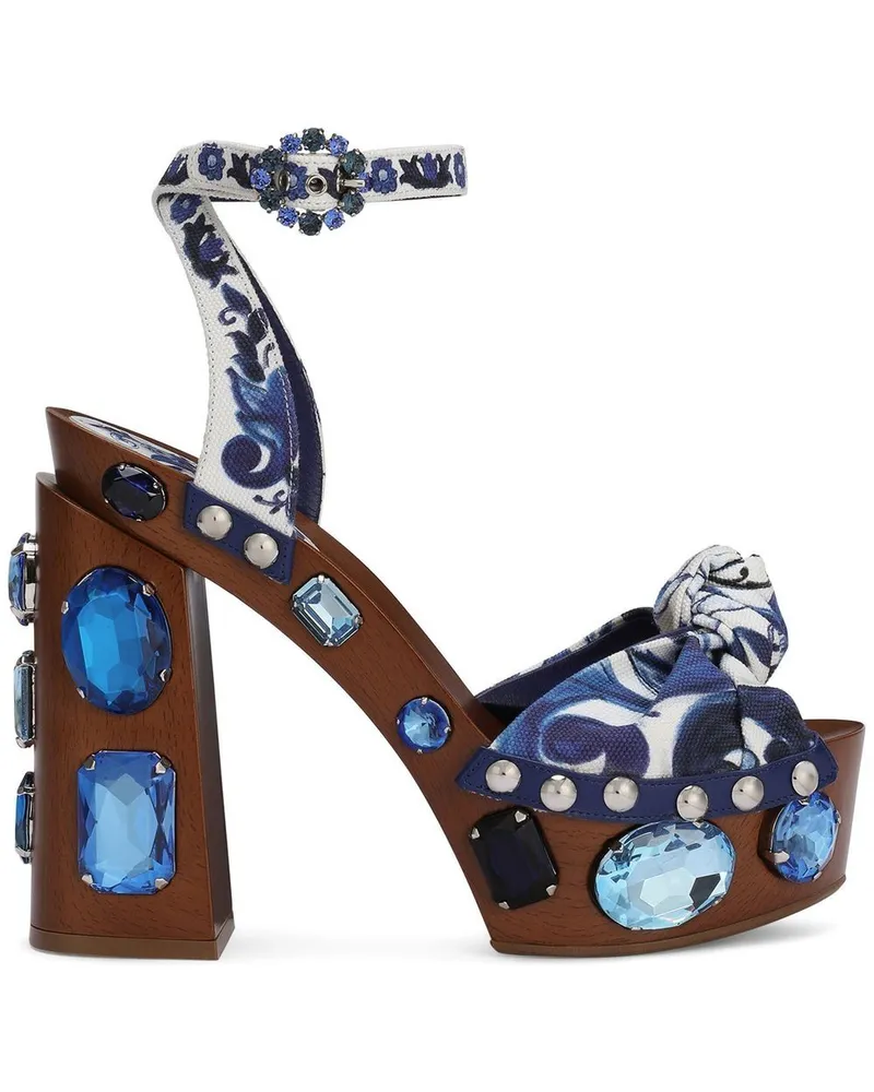 Dolce & Gabbana Verzierte Sandalen mit Majolica-Print 90mm - Blau Blau