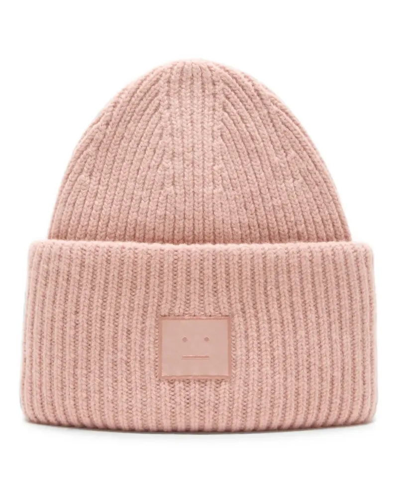 Acne Studios Face Beanie mit Logo - Rosa Rosa