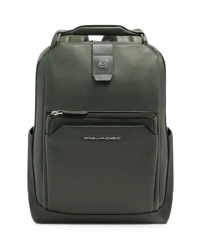 Piquadro logo-plaque pebbled leather backpack - Grün Grün