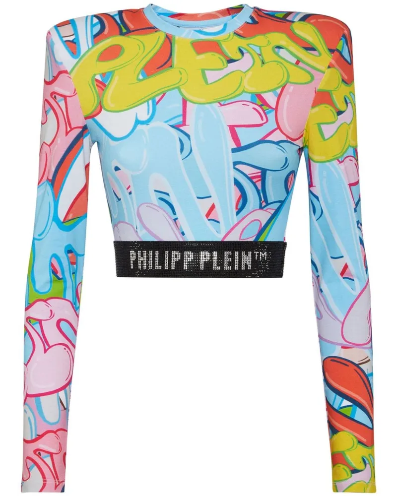 Philipp Plein LS Bombing Graffiti Cropped-Top - Blau Blau