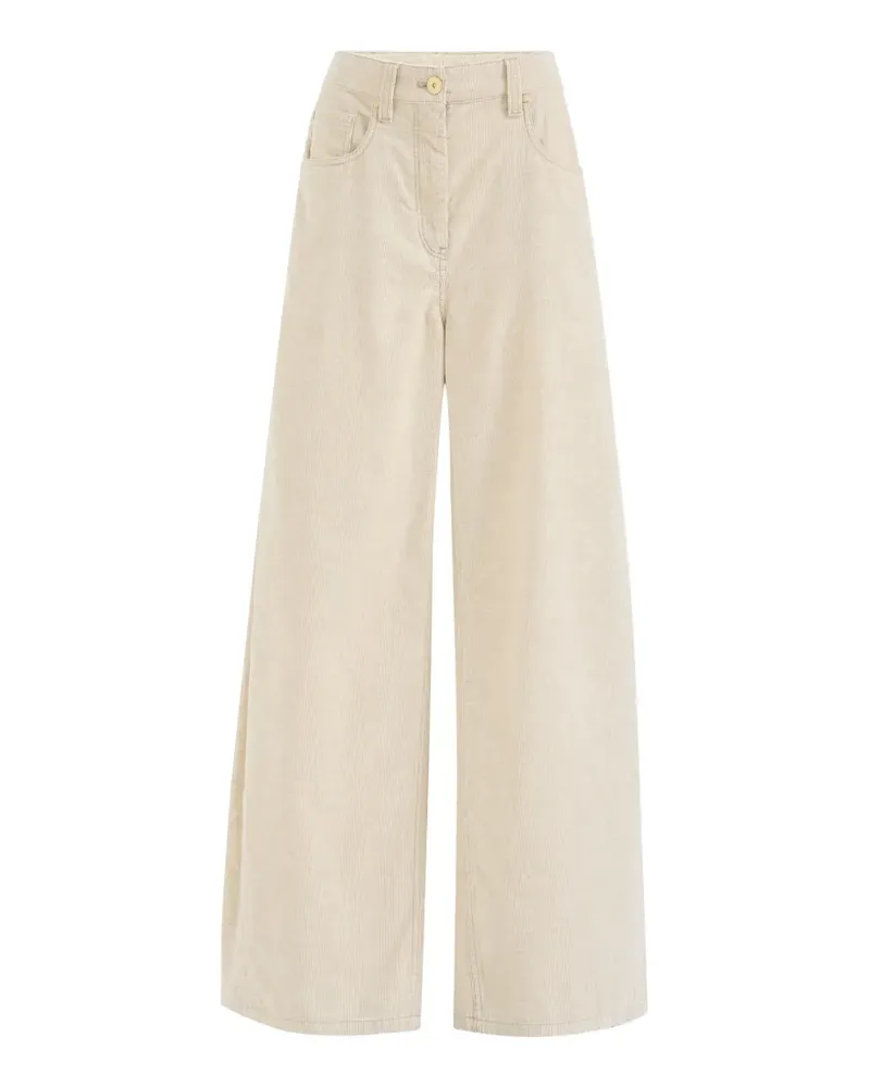 Brunello Cucinelli Weite Hose aus stückgefärbtem Baumwoll-Leinen-Cord mit Monili-Verzierung - Nude Nude