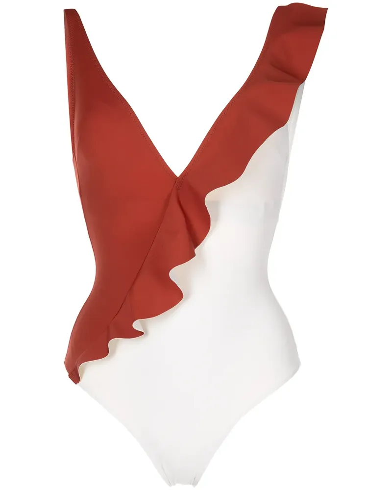 Evarae Badeanzug mit Rüschenborte - Braun Braun