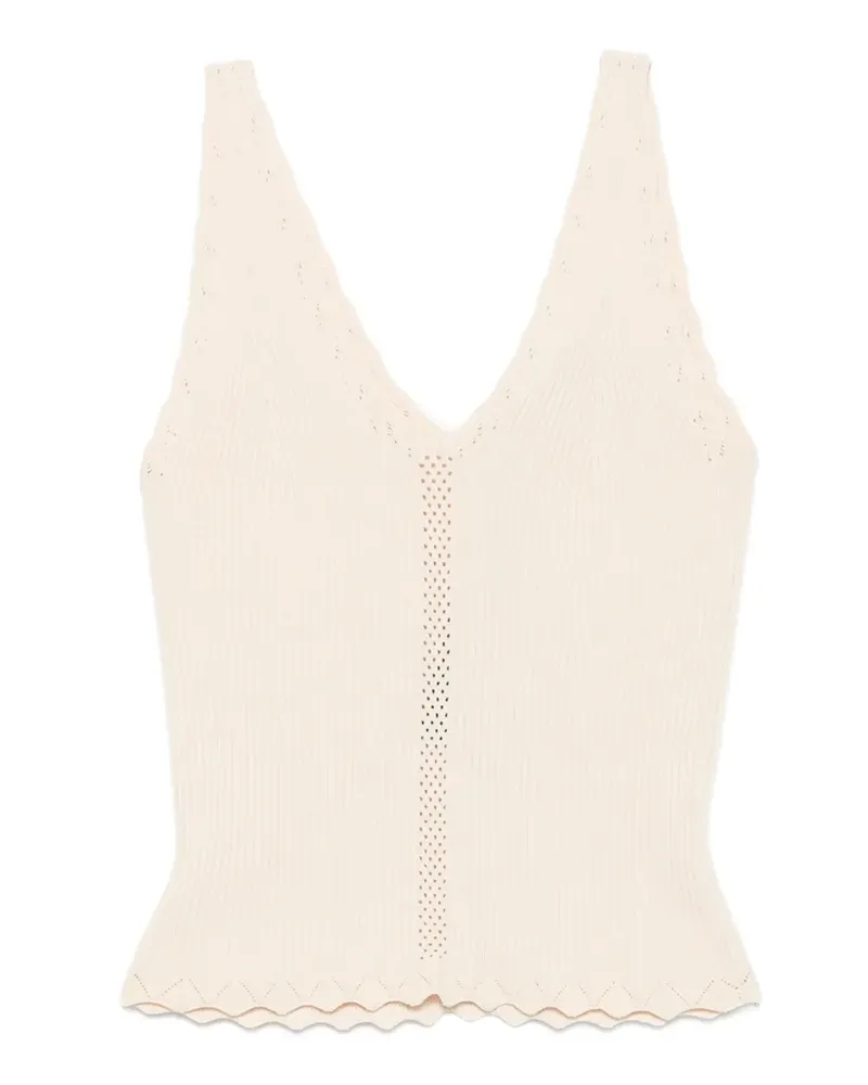 Twin-Set ribbed-knit pointelle-trim top - Nude Nude