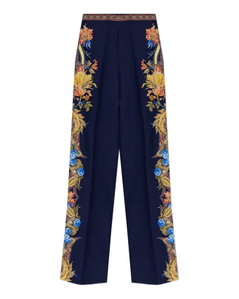 Etro Seidenhose mit Blumenprint - Blau Blau