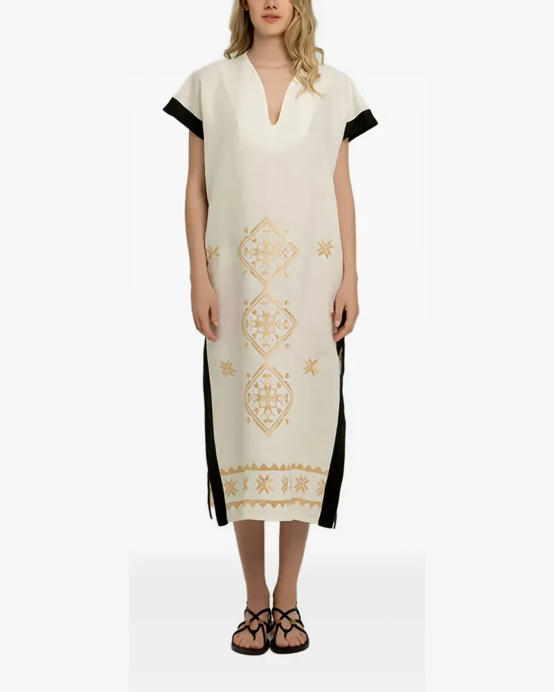Greek Archaic Kori Minikleid mit geometrischer Stickerei - Nude Nude
