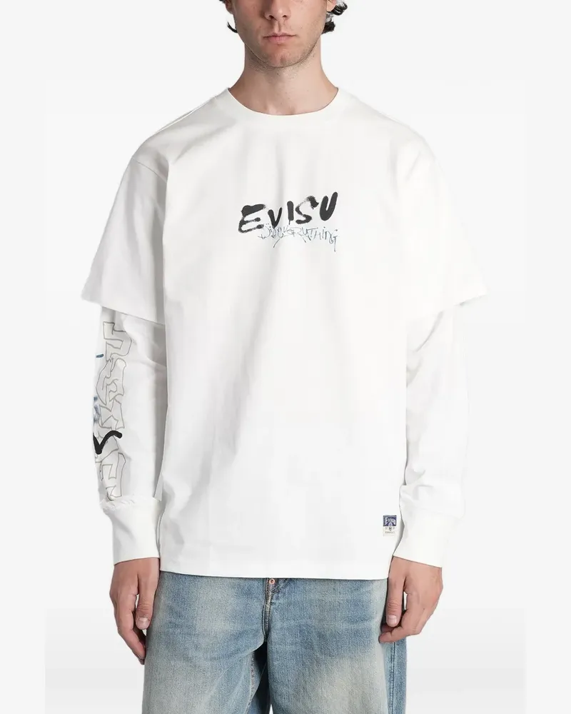 Evisu T-Shirt im Layering-Look mit grafischem Print - Weiß Weiß