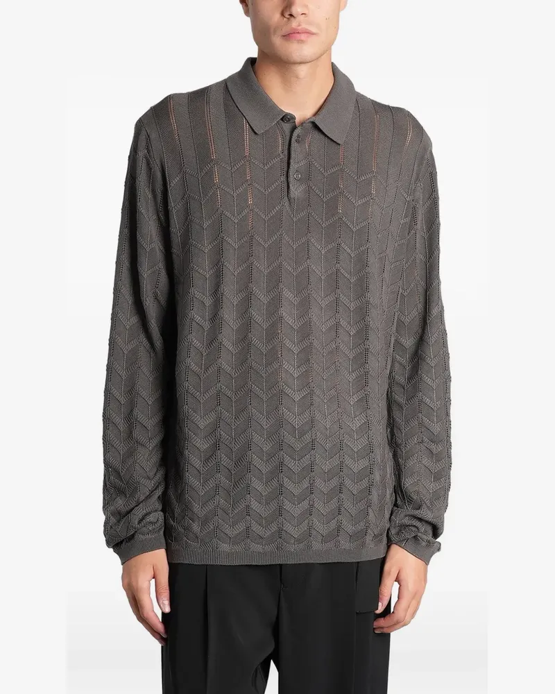 Emporio Armani chevron-knit long-sleeve polo shirt - Grau Grau