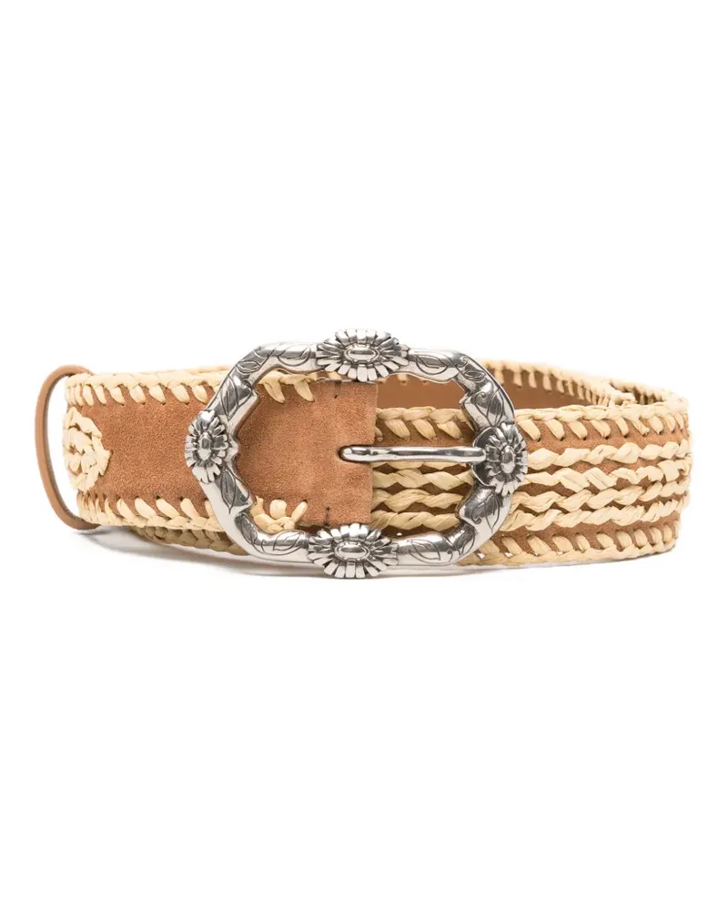 Ermanno Scervino flower buckle woven belt - Braun Braun